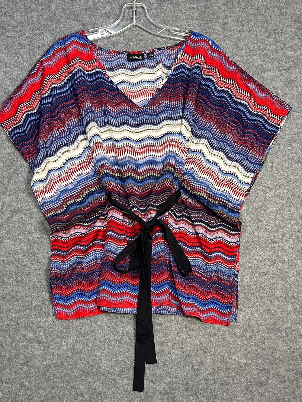 Allen B. Red Multi-Stripe V-Neck Tie Top Batwing Sleeve Y2K Boho Casual Flowy